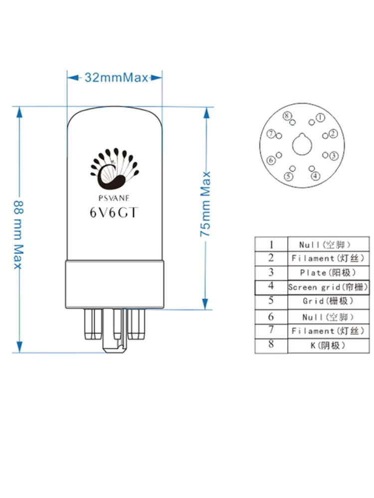 PSVANE 6V6GT Matched Pair Valve Tubes