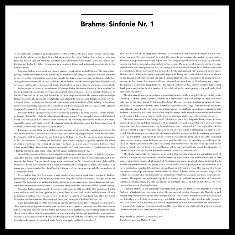 JOHANNES BRAHMS – SYMPHONY NO 1