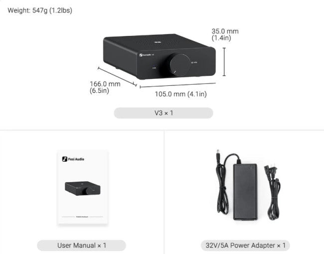 Fosi Audio V3 Stereo Integreret Forstærker