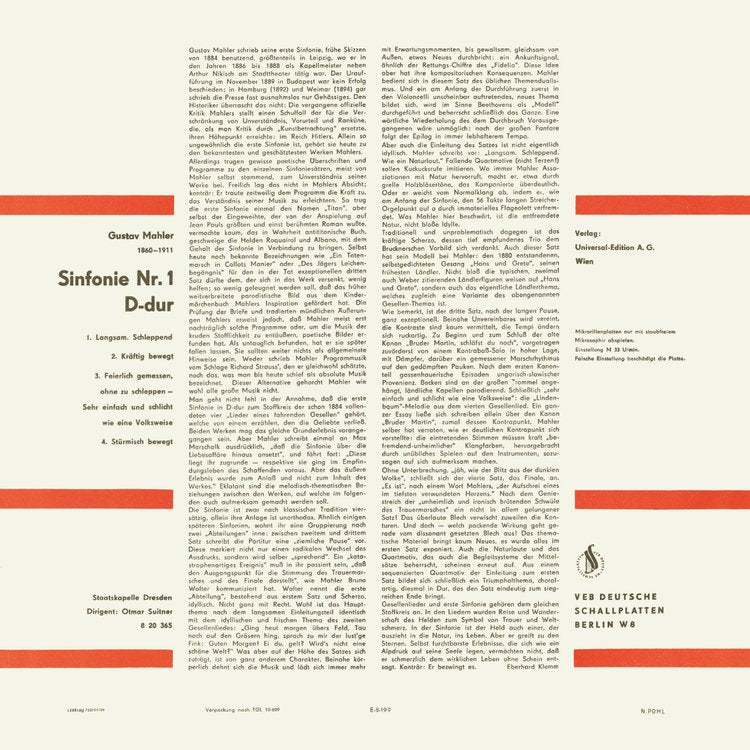 GUSTAV MAHLER - SYMPHONY NO.1 D-DUR by Staatskapelle Dresden - Conductor: Otmar Suitner