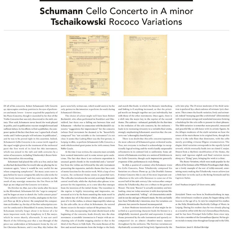 ROBERT SCHUMANN/PETER TSCHAIKOWSKI