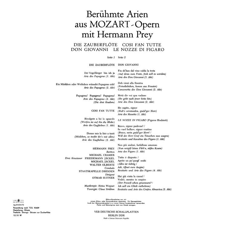 FAMOUS ARIAS FROM MOZART OPERAS WITH HERMANN PREY by Staatskapelle Dresden - conductor: Otmar Suitne