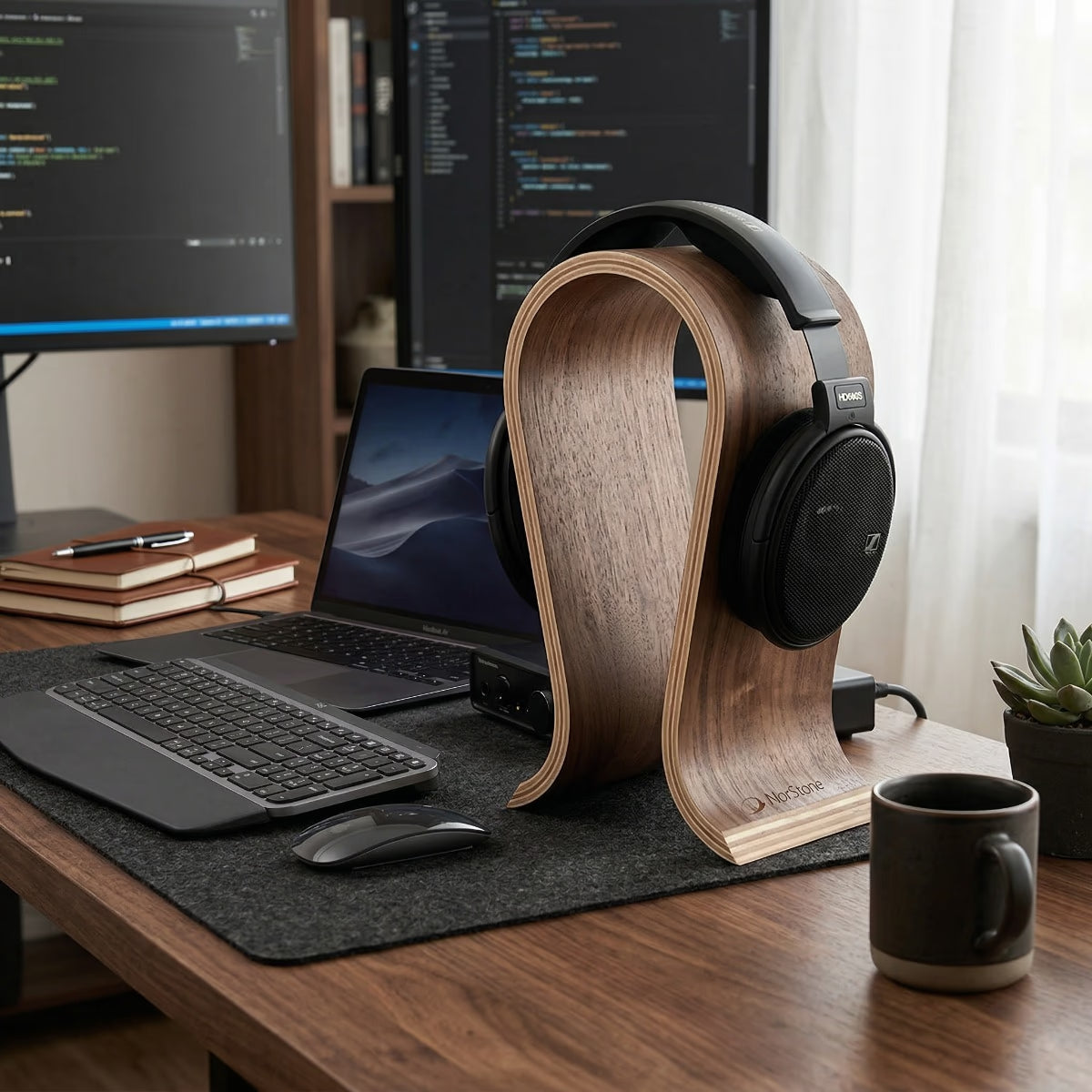 NorStone Wooden Headphone Stand Walnut Veneer