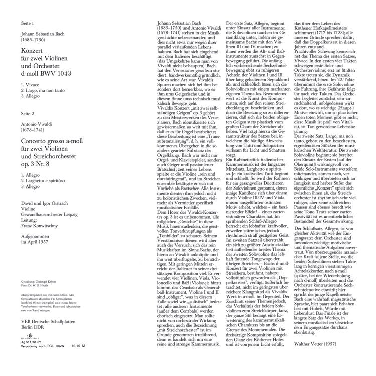 VIOLIN CONCERTOS BACH/VIVALDI