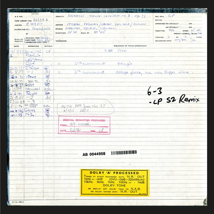 BRAHMS VIOLIN CONCERTO by Itzhak Perlman, Carlo Maria Giulini, Chicago Symphony Orchestra