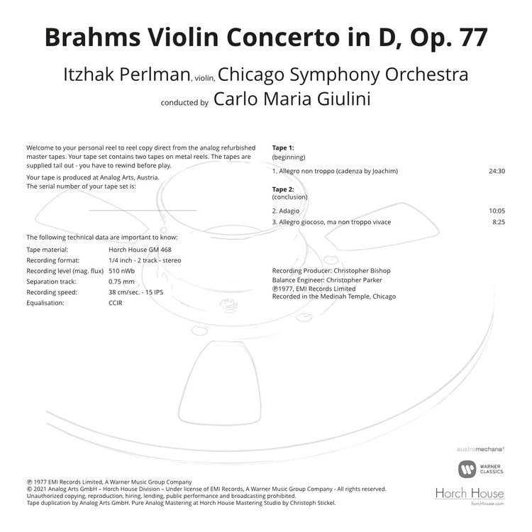 BRAHMS VIOLIN CONCERTO by Itzhak Perlman, Carlo Maria Giulini, Chicago Symphony Orchestra