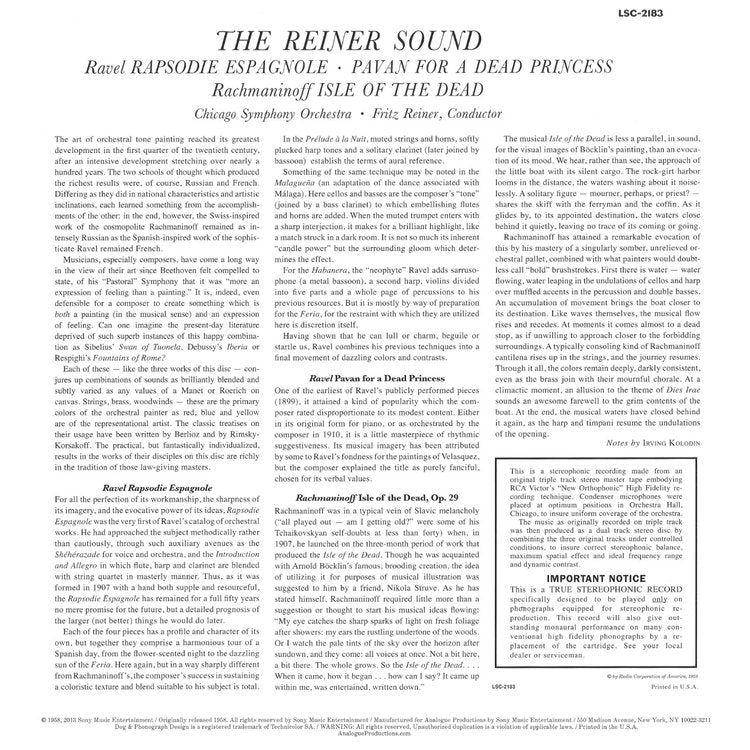THE REINER SOUND - RAVEL/RACHMANINOFF by The Chicago Symphony Orchestra - Fritz Reiner, conductor