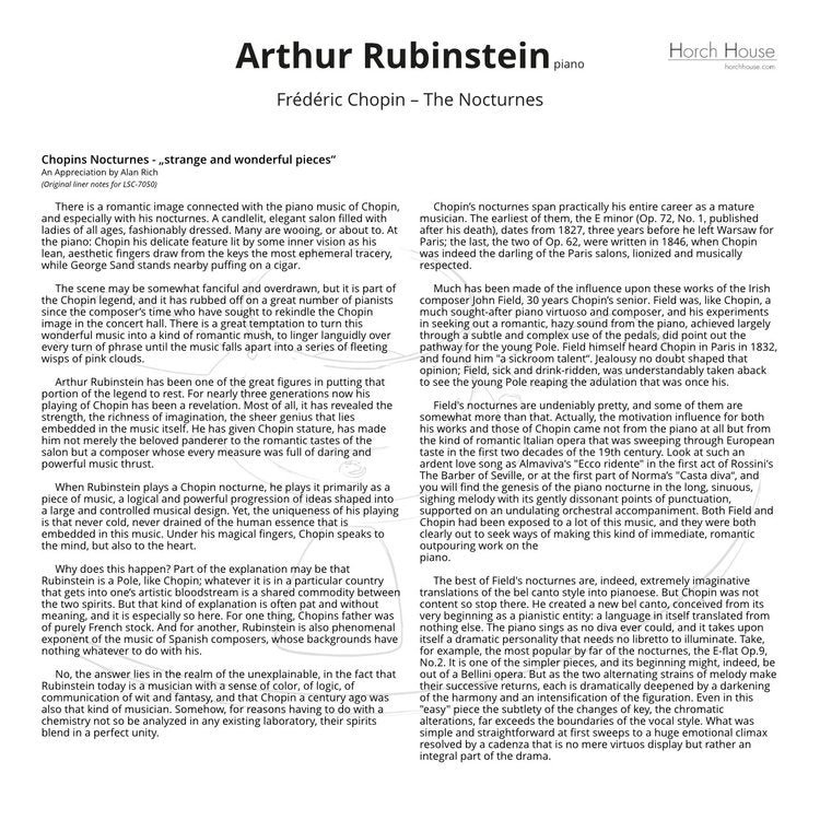 THE NOCTURNES – FRÉDÉRIC CHOPIN by Arthur Rubinstein
