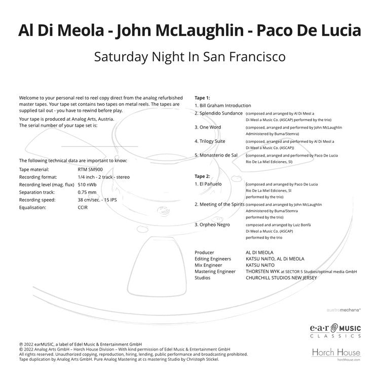 Al Di Meola, John McLaughlin, Paco De Lucia Saturday  - Night In San Francisco